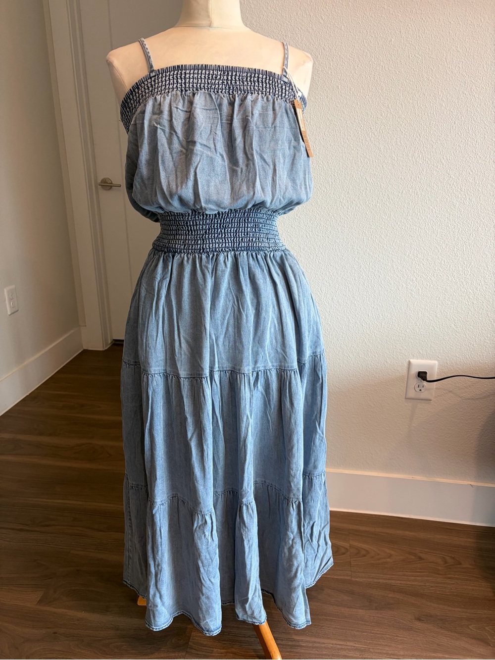 Smocked Bodice Tiered Maxi Dress - Light Blue - Picture 4 of 7